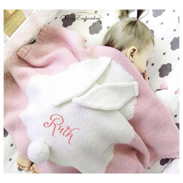 Personalized Knitted 100% Cotton Rabbit Blanket -Pink